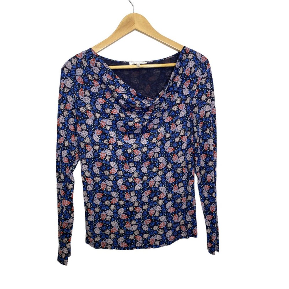 Armand Ventilo Womens Long Sleeve‎ Cowl Neck Top Boho Floral Pattern Large Blue